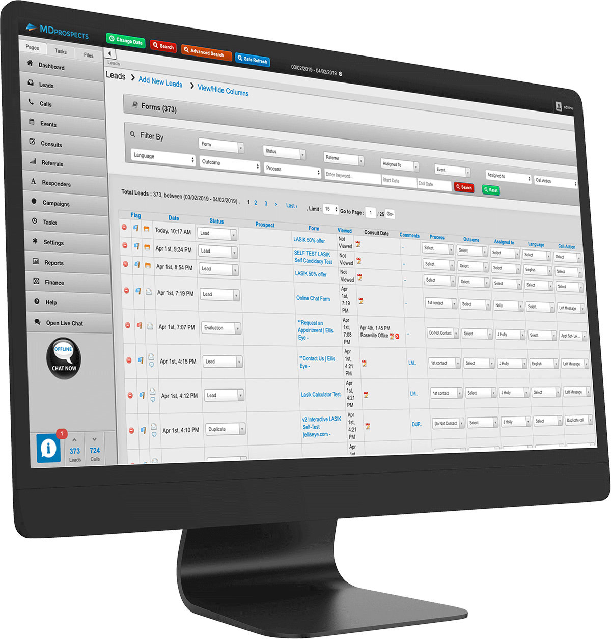 Computer Screen With MDprospects Software Displaying